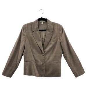 Austin Reed Womens Suit Jacket Blazer Brown Pink Wool Blend Windowpane Pocket 10